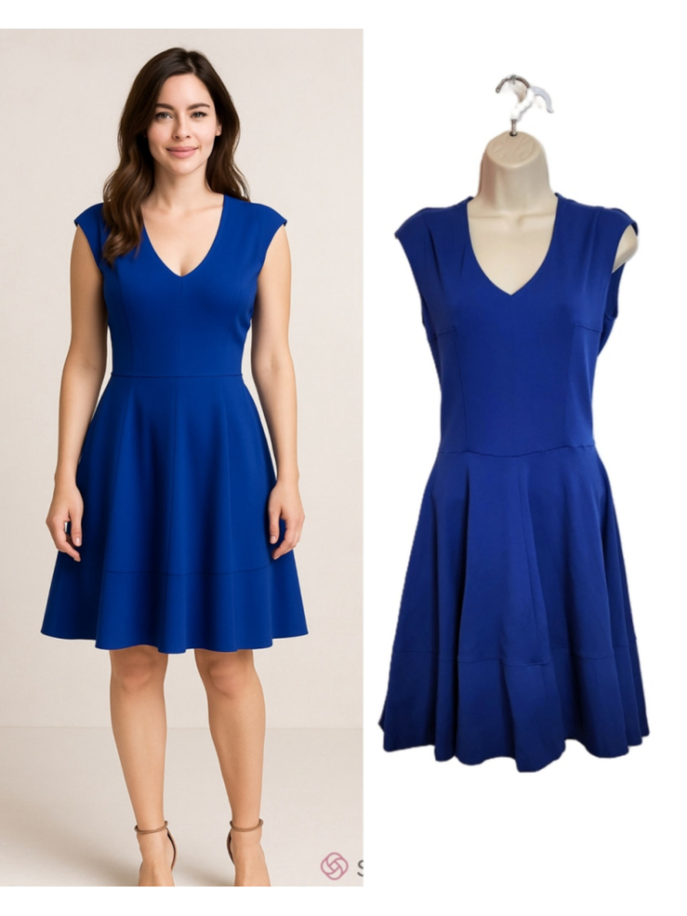 Bar III Fit And Flare Royal Blue V-Neck Sleeveless Skater Mini Dress Large